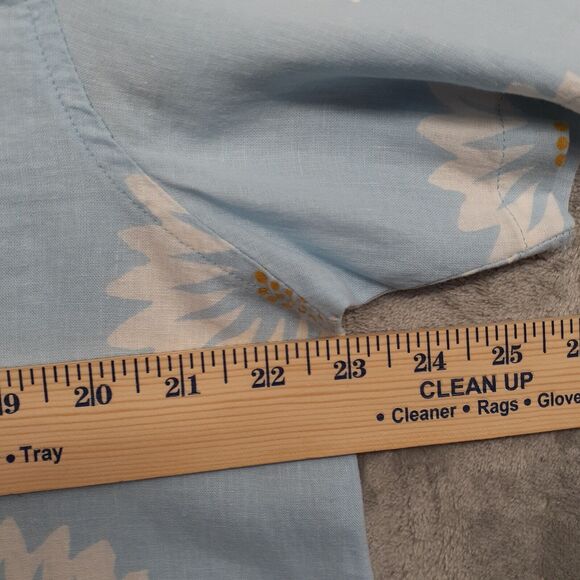 Folk Mens Short Sleeve Daisy Floral Linen Blend Blue Button Up Shirt Medium NWT - Picture 2 of 7